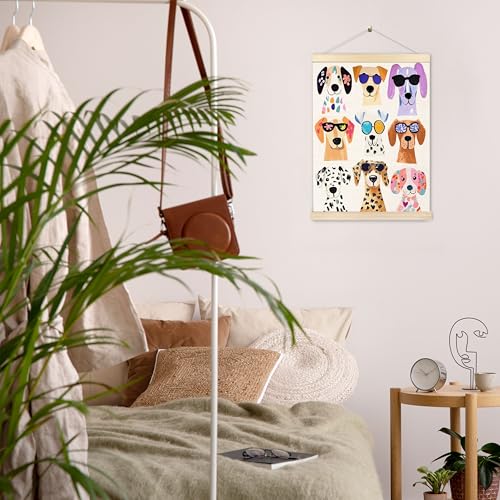 BESERH Colorful Dog Wall Art Poster - 12x16 Inch Framed Canvas for Kids & Nursery
