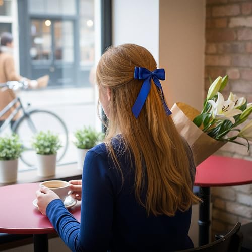 Royal Blue Hair Bow Clips - 2 Pack Satin Ribbon Barrettes