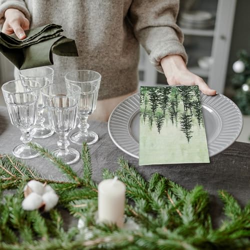 50 Pack Woodland Theme Guest Napkins - Watercolor Pine Trees