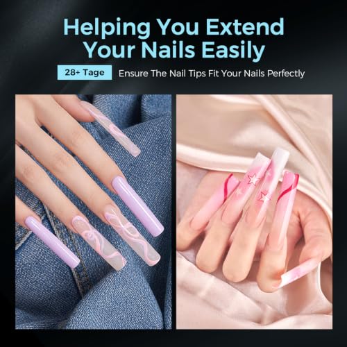 TOMICCA 2XL Extra Long Square Nail Tips - No C Curve Flat Nail Extensions