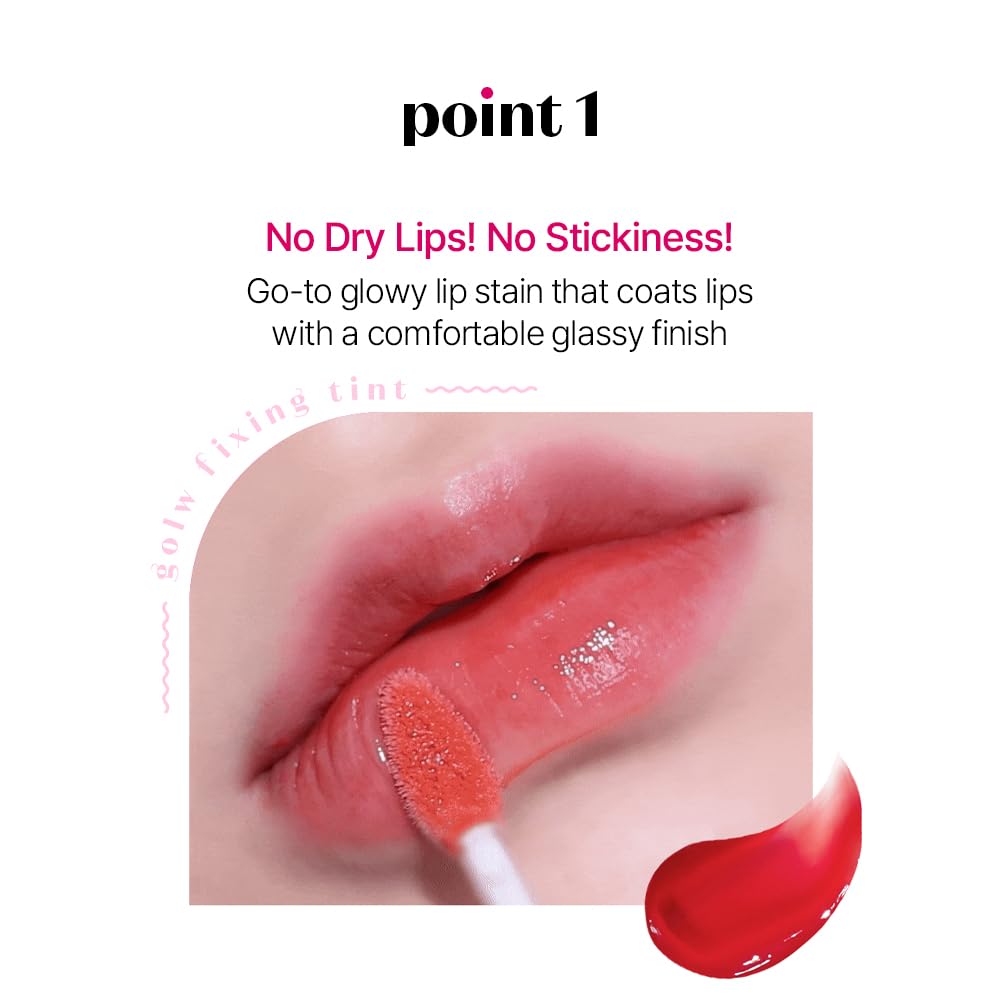 ETUDE Glow Fixing Tint #7 Cold Fuchsia - Non-Sticky Lip Stain | Moisturizing Glossy Shine for Dry Lips