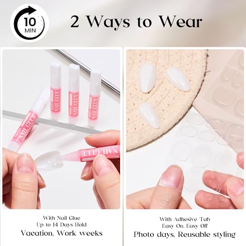 Beetles Milky White Press On Nails Kit - Short Almond Shape, 32Pcs
