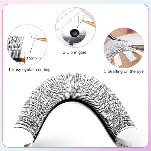CoMango Y Eyelash Extensions Premade 2D Fans 0.07mm B/C/D Curl 8-15mm Black Variation