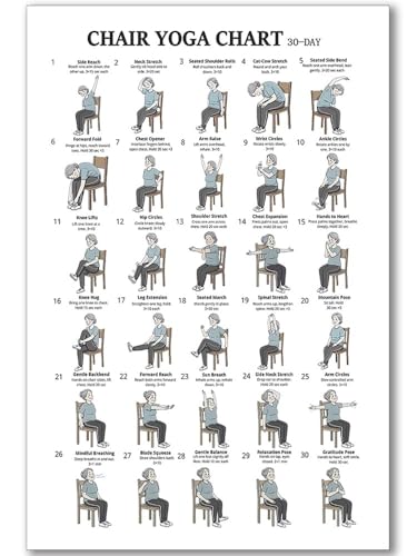 Chair Yoga Chart Poster - Seated Exercises for Seniors & Beginners - 12x18 Canvas Art