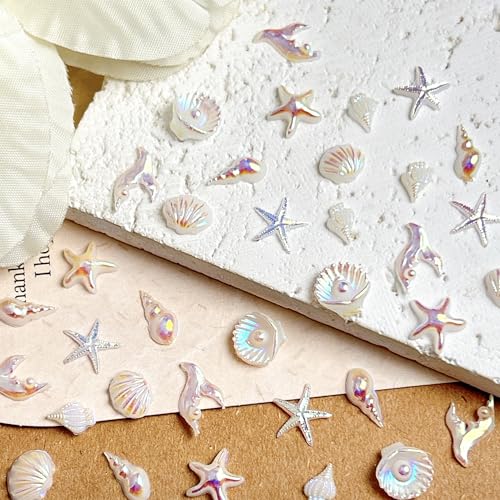 CnSybaris Purple Summer Beach Nail Charms 150pcs Ocean Shell & Starfish Nail Art Decorations