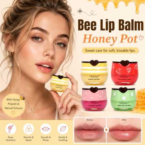 Miniling Honey & Fruit Lip Mask Set - 4 Pack Moisturizing Balm Treatment