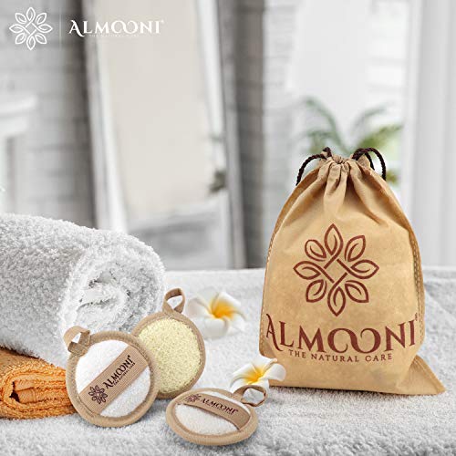 ALMOONI Natural Loofah Face Scrubber - Exfoliating Facial Pads, 6 Count