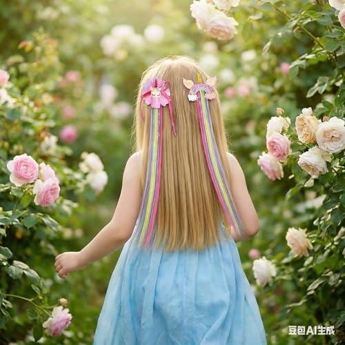 Little World Solid Rainbow Hair Clips for Girls 6 Pack, Toddler & Kids Ponytail Accessories