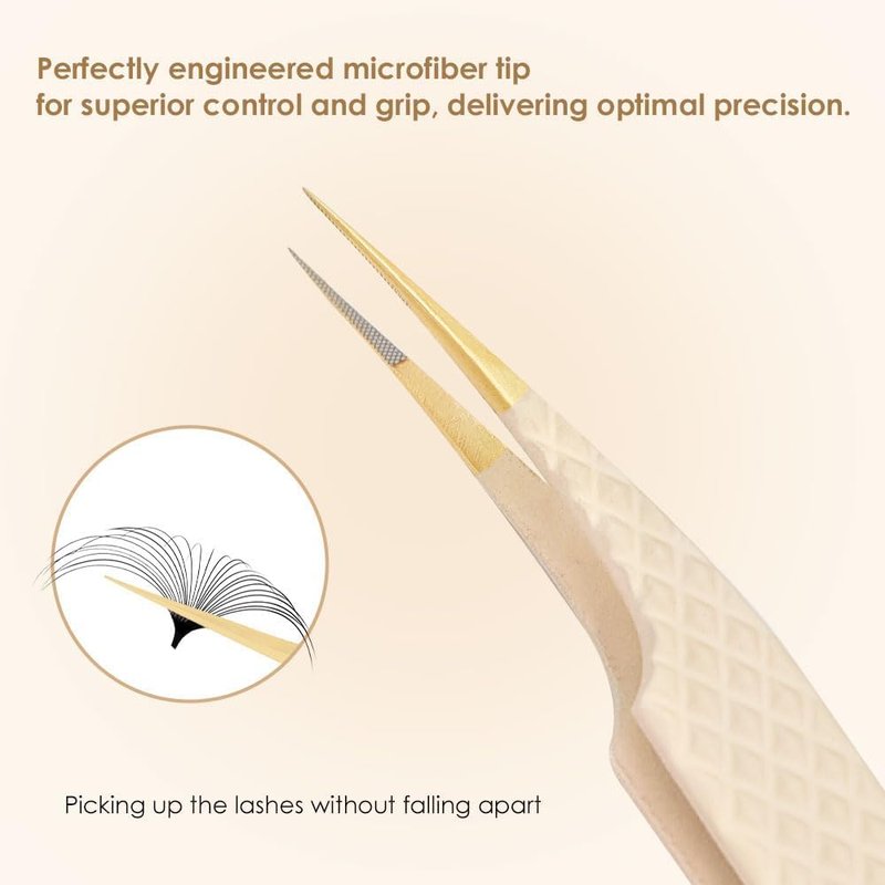 Beeutemaker Beige Fiber Tip Lash Tweezers for Eyelash Extensions – SS Shape for Isolation & Classic Lashes, Professional Lash Extension Tool