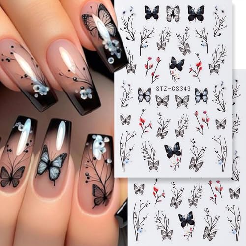 GCSQW Ghost Mushroom 6 Sheets Halloween Nail Stickers – 3D Skull, Butterfly & Rose Nail Decals