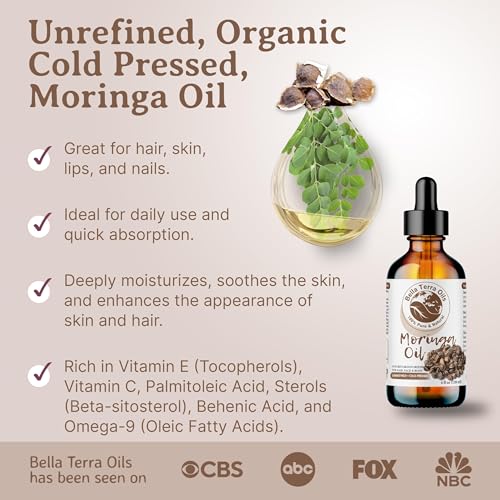 Bella Terra Oils Natural Moringa Seed Oil 2oz - Pure Nourishing Skin & Hair Oil