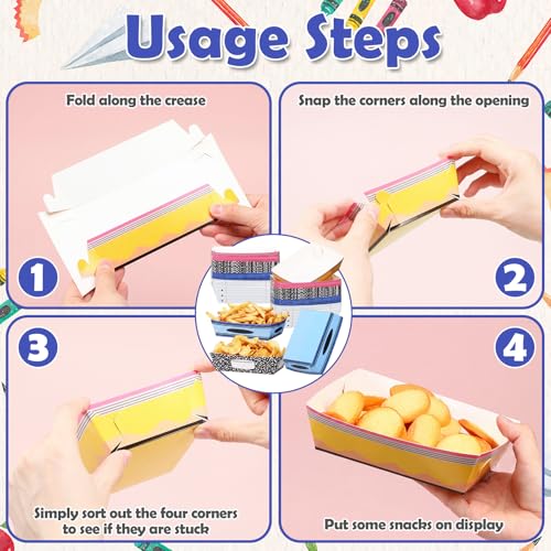 24 Pcs Back to School Food Trays - Colorful Disposable Serving Boats