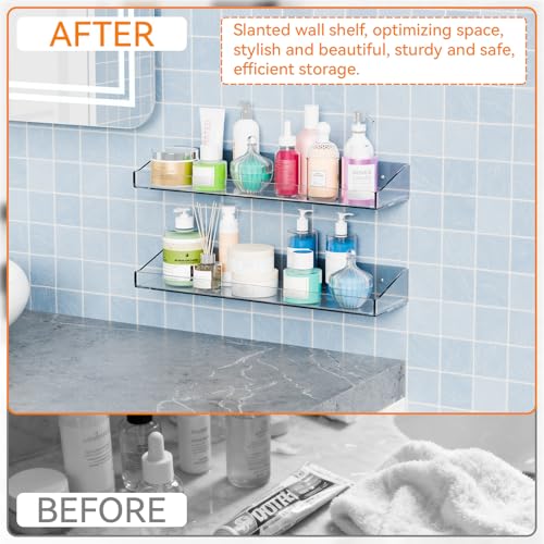 Acrylic Shower Shelves - 2 Pack Clear No Drill Wall Caddy & Organizer