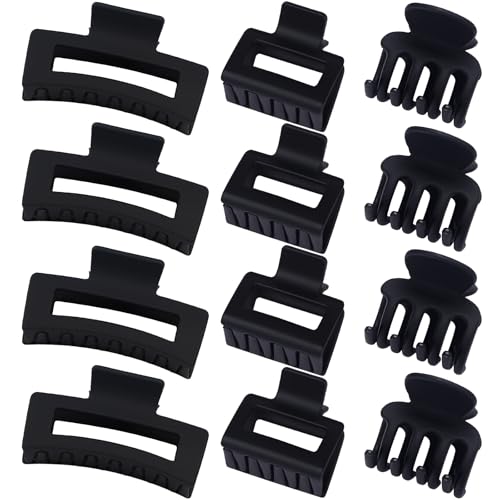 SMKSL 12 Pcs Black Hair Claw Clips Set - 3 Styles for Thick Hair