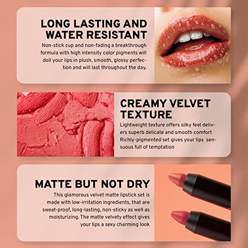 CoralBeau 12-Piece Matte Lipstick Set - Long-Wearing Waterproof Lip Crayons