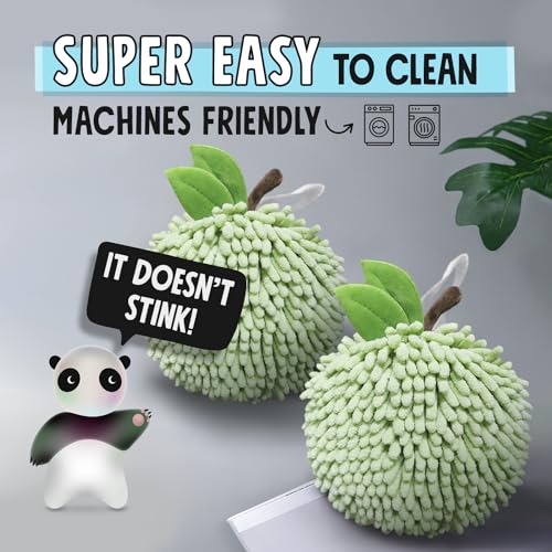 Sophie & Panda Fuzzy Ball Hand Towels Set of 2 - Fruit Themed Microfiber for Kitchen & Bathroom