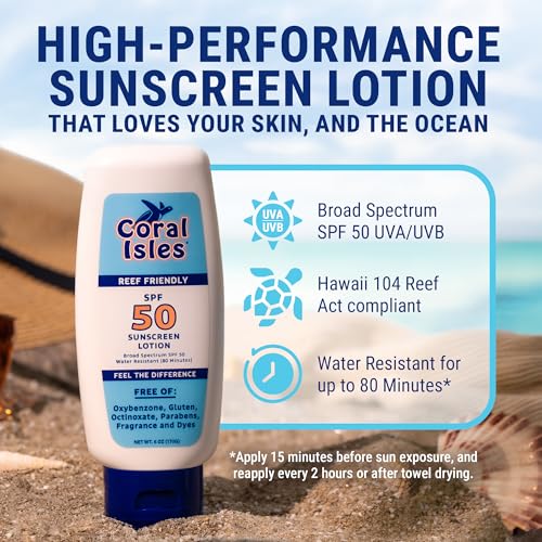 Coral Isles SPF 50 Sunscreen Lotion 6 Fl Oz No Whitecast Water-Resistant Broad Spectrum