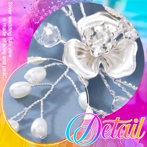 EASEDAILY Silver Pearl Wedding Hair Vine - Floral Bridal Headpiece