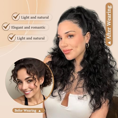 HYJ 18-Inch Curly Drawstring Ponytail Extension - Natural Black Hairpiece