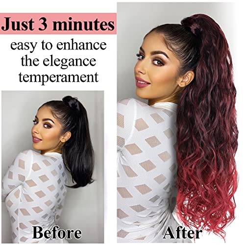 26" Ombre Burgundy Curly Drawstring Ponytail for Black Women - YIBANG