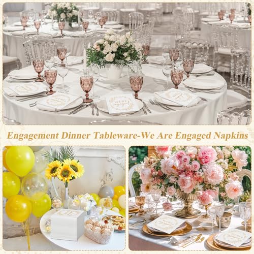 Kosiz 100 Pack Engagement Napkins - 3-Ply Disposable Cocktail Napkins for Weddings & Parties, 4.5 x 4.5 Inch