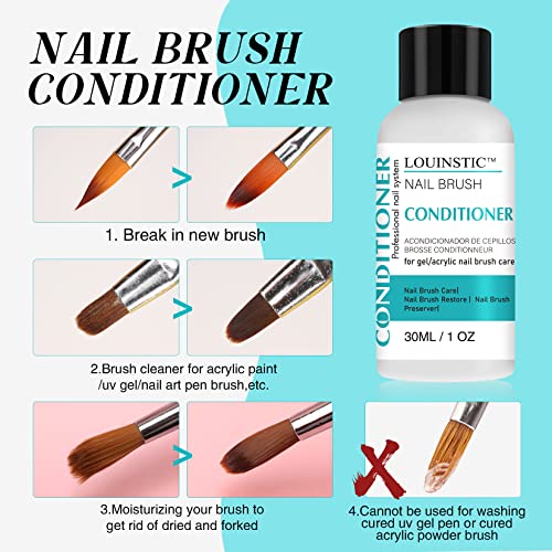 LOUINSTIC 1Oz Nail Brush Cleaner & Conditioner for Art Brushes - Glass Bottle