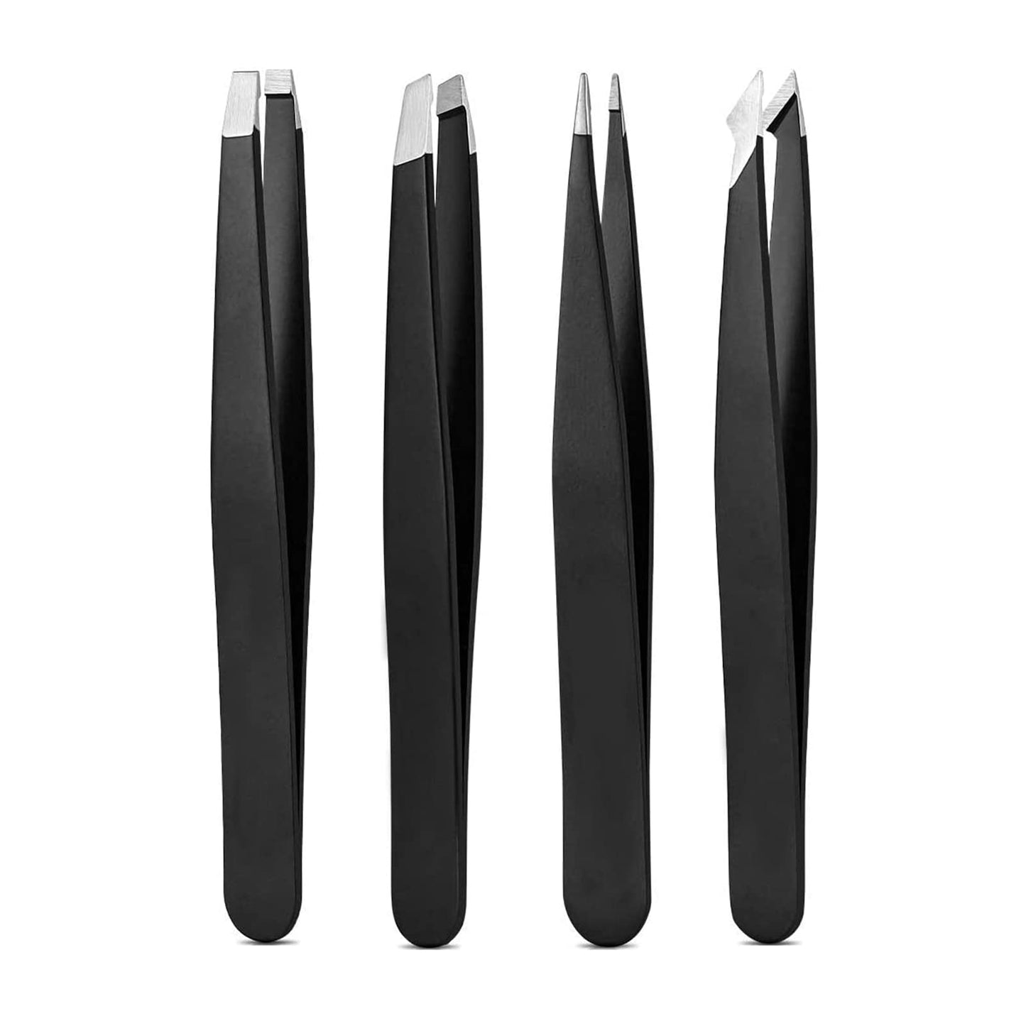 Derlaier Tweezers Set Professional High Precision Stainless Steel Eyebrow Remover Ingrown Hair & Splinter Removal Kit Facial Hair Grooming Tools for Men Women Black 4 Pcs