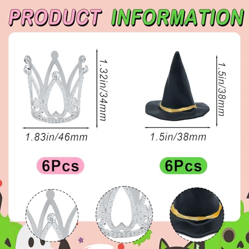 Witch Hat and Crown Cake Topper Set - 24 Pcs for Parties