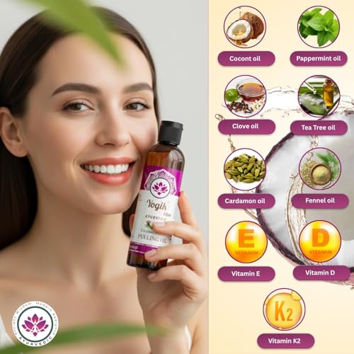 Yogik Bliss Coconut Mint Oil Pulling Mouthwash – Ayurvedic Oral Care with Vitamins D3, E & K2