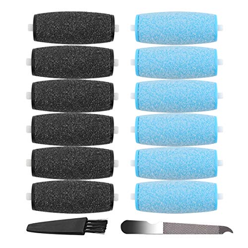 GOMINYUF 12 Pack Replacement Rollers for Amope Pedi Foot File - 6 Extra Coarse & 6 Regular Coarse Refills, Includes Nail File & Brush