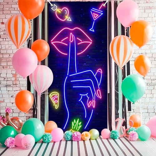 Neon Lip Banner Backdrop for Bridal Shower & Bachelorette Party - 35.4x72.8in
