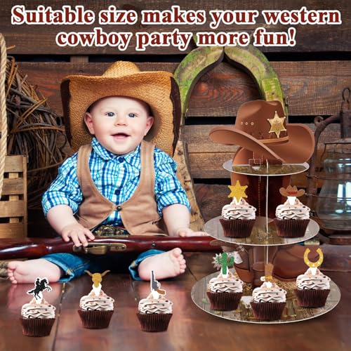 3-Tier Western Cowboy Cupcake Stand with 24 Toppers - Birthday Party Decoration