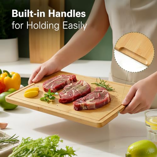 Zarler Bamboo Cutting Board Set - 3 Durable Boards with Juice Grooves & Handles, Ideal for Meal Prep