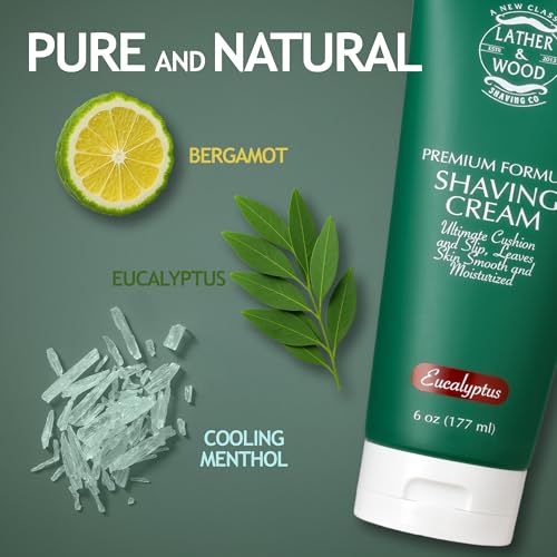 Lather & Wood Eucalyptus Shaving Cream for Men - 6oz Premium Smooth Lather