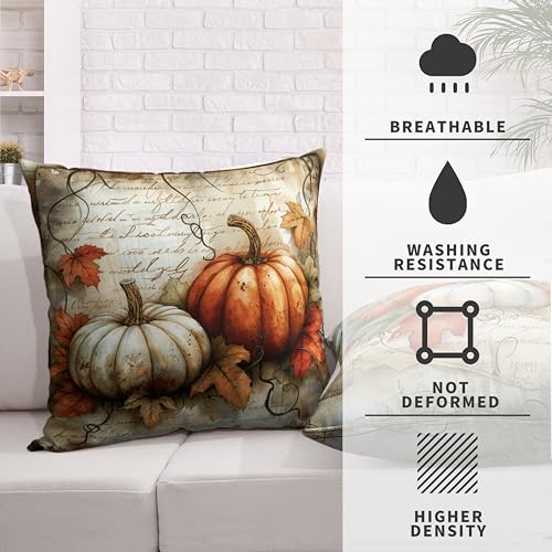 Fall Pumpkin and Maple Leaves Pillow Covers - Set of 2, 18x18