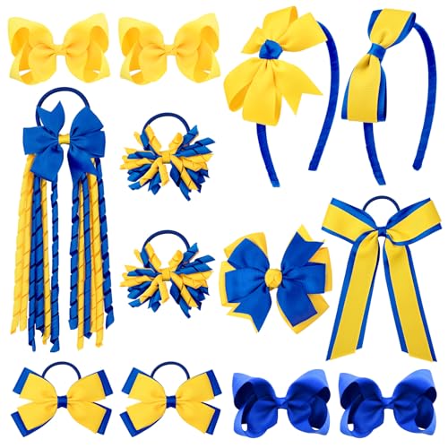 DEEKA 13 PCS Hair Accessories Set - Yellow & Royal Blue Bows & Clips