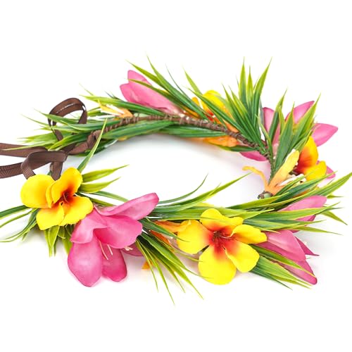Hawaiian Flower Crown - Tropical Silk Floral Headband for Luau Parties