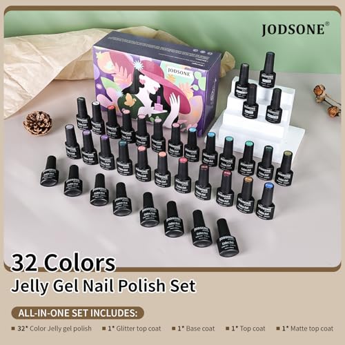 JODSONE B28 Jelly Gel Nail Polish Kit - 32 Classic Colors & Functional Gels