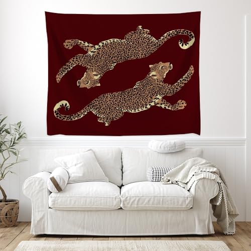 Burgundy Leopard Wall Tapestry - Large Jungle Art 30x40in