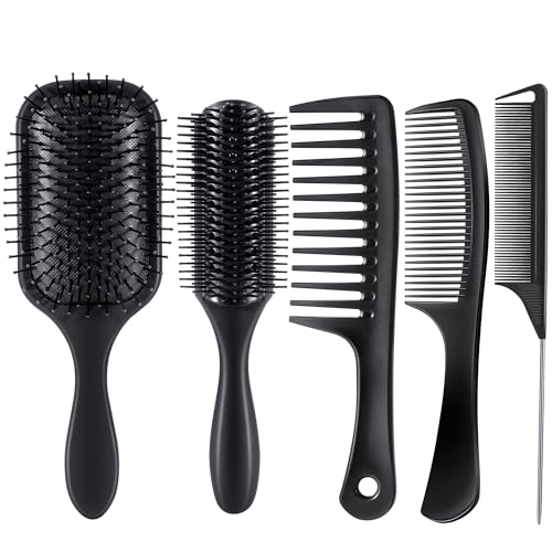 SALONSILK 5-Piece Professional Hair Brush and Comb Set for Styling