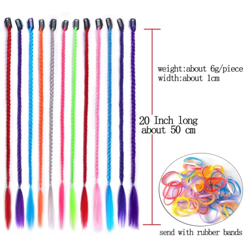 20 Inch Colorful Braided Hair Extensions - 12 Pcs Clip-in Synthetic Braids