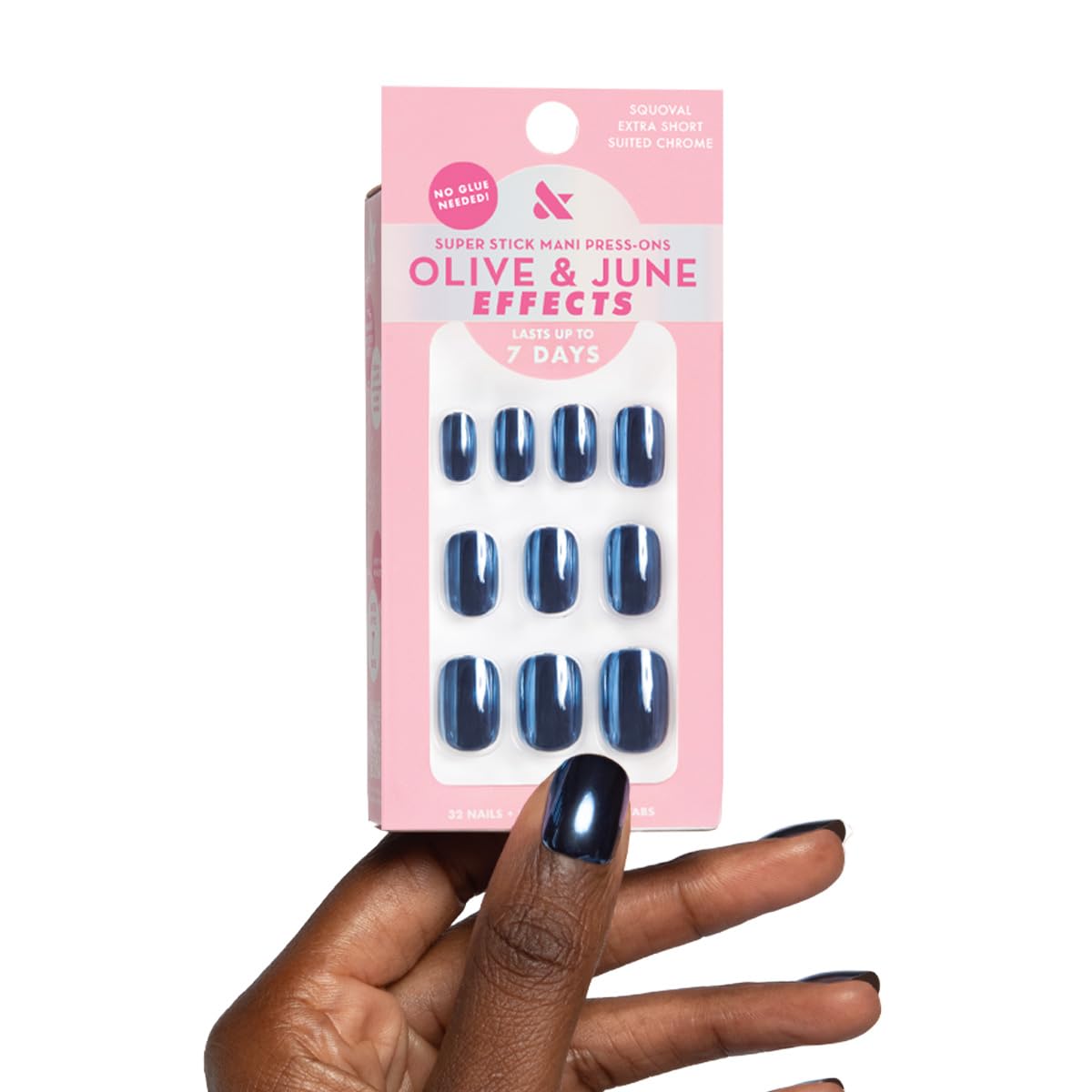 Effects Super Stick Mani Press On Nails - Extra Short Round | 32 Tabs in 16 Sizes | Non-Toxic & Easy On-Off