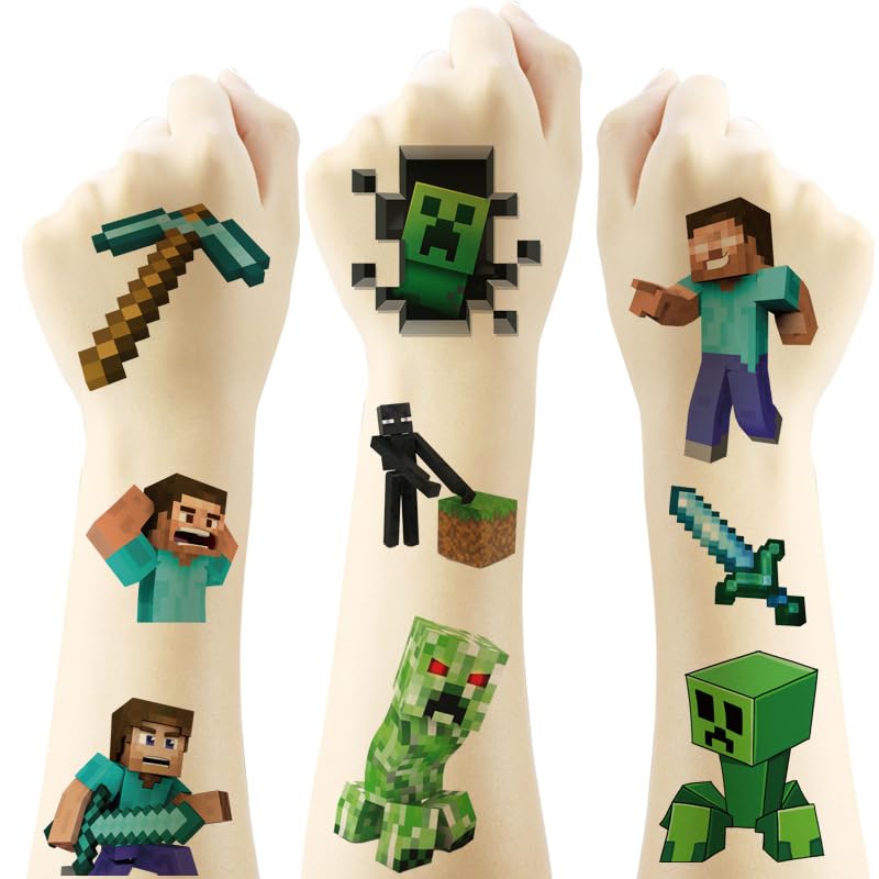 Game Theme Temporary Tattoos - 20 Pcs Pixel Cartoon Stickers for Parties & Rewards | Fun Kids' Favors