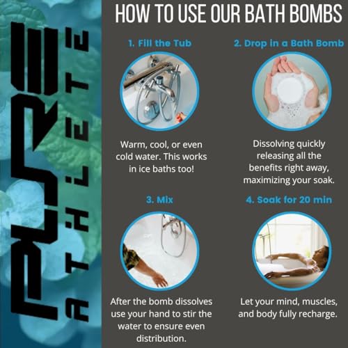 Pure Athlete Peppermint Bath Bomb - 1 Count Muscle Recovery Epsom Salt for Athletes