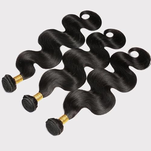 CSCHS 12A Human Hair Bundles 22 24 26 Inch Body Wave Bundles Human Hair 100% Unprocessed Brazilian Virgin Hair Quick Weave Extensions Natural Black