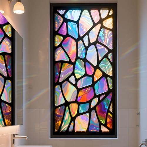 Stained Glass Window Privacy Film - Non-Adhesive Mosaic Design