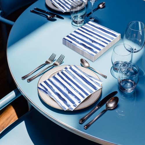 50 Pcs Navy Blue and White Stripe Disposable Paper Napkins