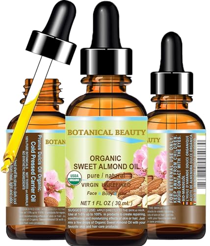 Botanical Beauty Organic Sweet Almond Oil - 100% Pure Cold Pressed Carrier Oil