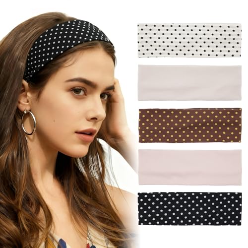 Aranya 5-Pack Polka Dot Headbands for Women - Vintage Style Hair Accessories