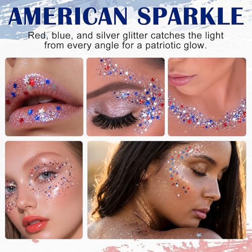 Patriotic Red White Blue Glitter Stick for Face & Hair